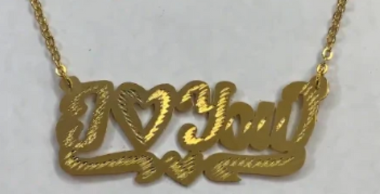 14k Gold Plate Personalized "ILoveYou" Single Plate Nameplate Necklace (comes with the Chain ).