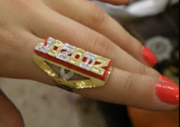 Personalized 14k Gold Plated Vertical One Finger Single Plate ANY NAME + Any Color Onyx Background Ring