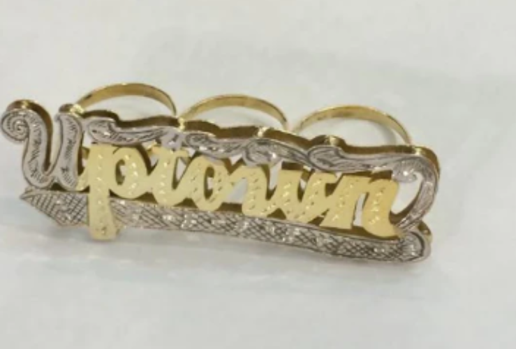 Personalized Any Name 14k Gold Plated Three Fingers Any double Name Ring/