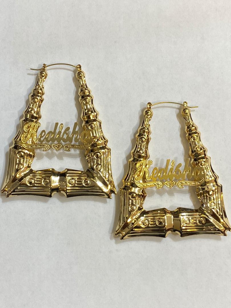 personalized bamboo name earrings door knocker 2" or 3"