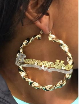 personalized hoop name earrings twisty 1 1/2"or 2" or 2 1/2" 0r 3" or 3 1/2" 0r 4"