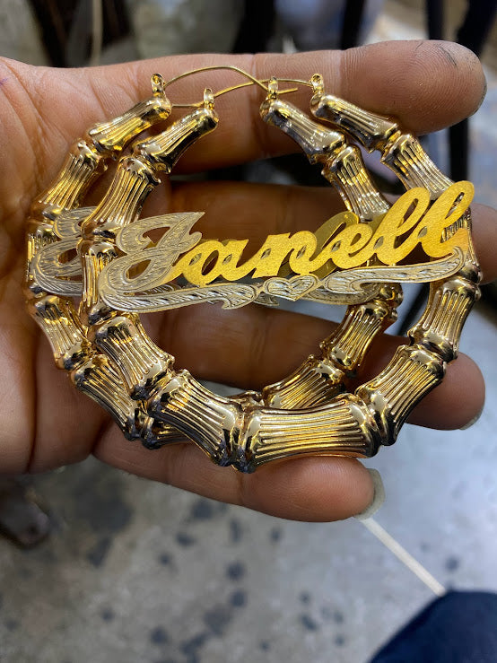 Personalized Name Bamboo Earrings 1"-1 1/2"-2"-2 1/2"-3"-4" inch