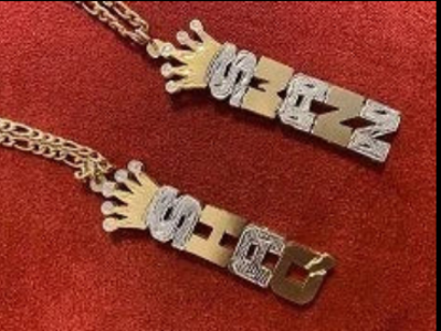 Personalized 14k Gold Overlay Single Plate Any Name Plate Vertical Necklace With Crown