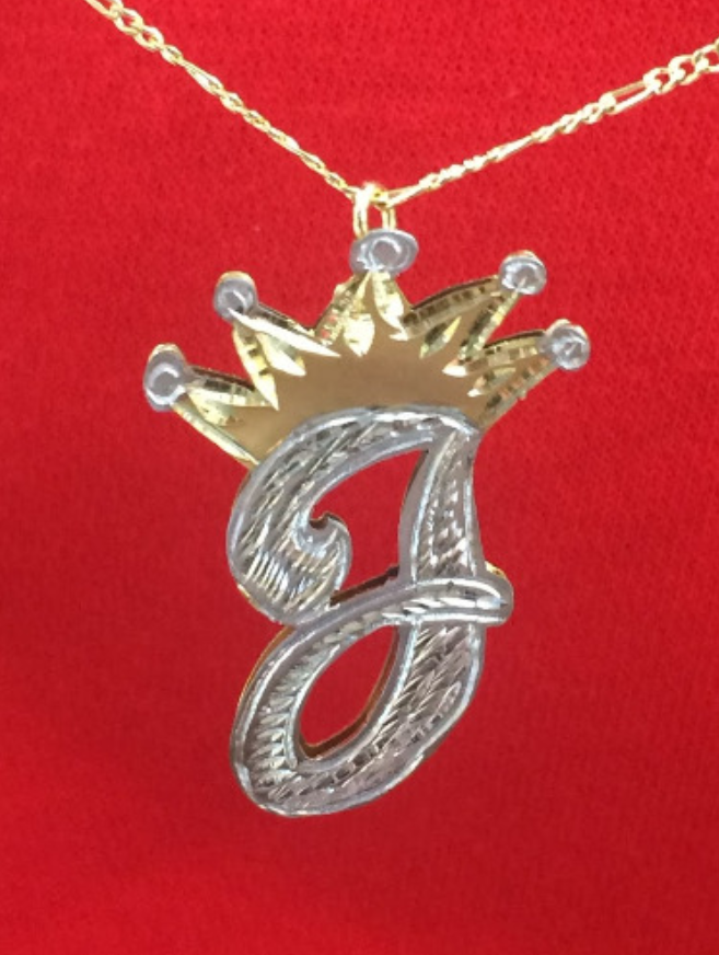 Personalized 14k Gold Overlay initial Name Plate Necklace crown sp