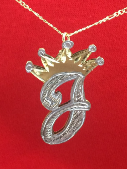 Personalized 14k Gold Overlay initial Name Plate Necklace crown sp