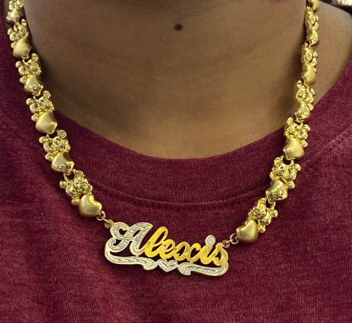 Personalized 3D Double Plate Name Necklace /teddy bear