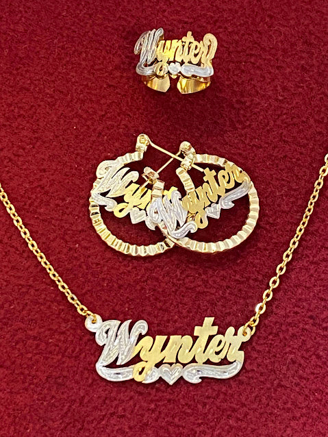 baby personalized name ring chain bracelet set
