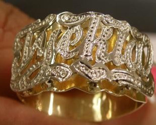 10k -14k-  gold overlay - silver- ANY Name Ring Personalized round ring