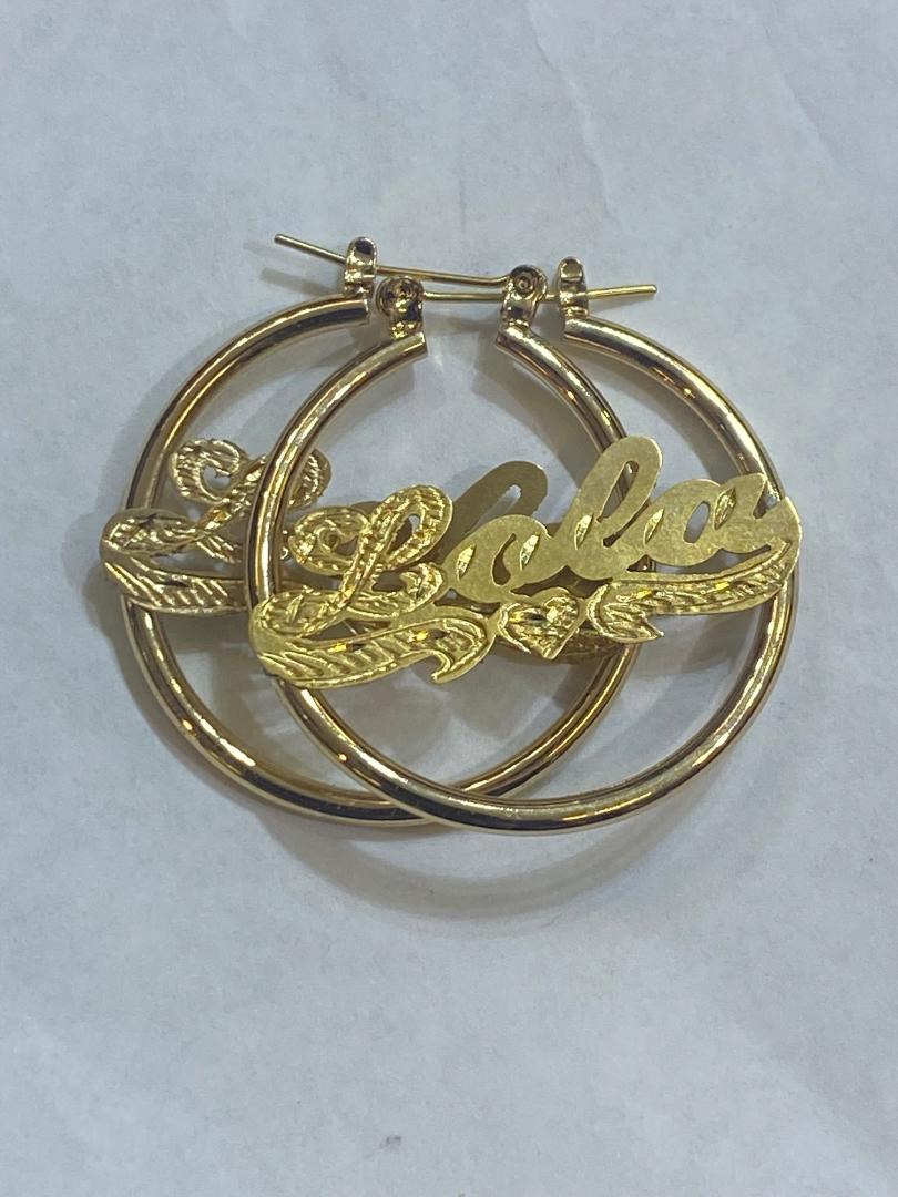 personalized plain hoop name earrings 1" . 1 1/2" . 2". 2 1/2" . 3" . 4"