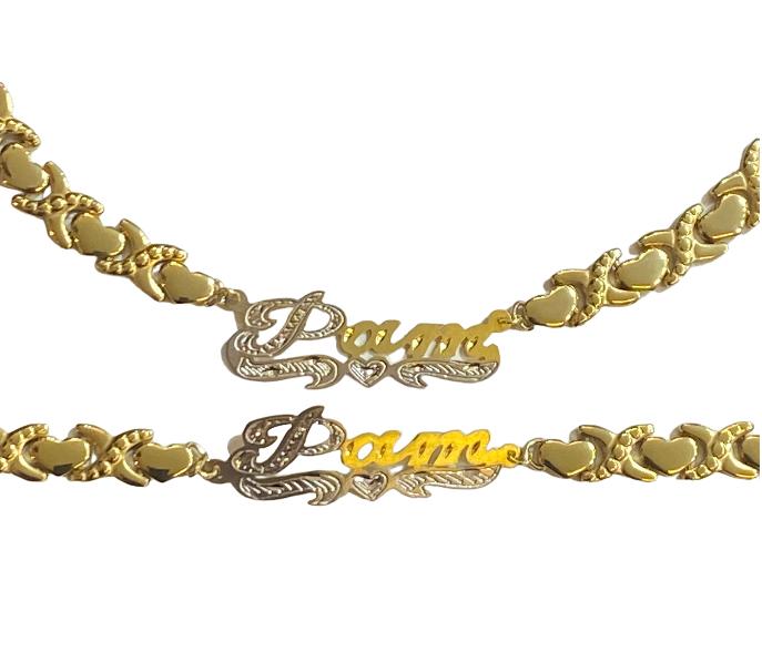 Personalized xoxo heart Name Necklace and bracelet set