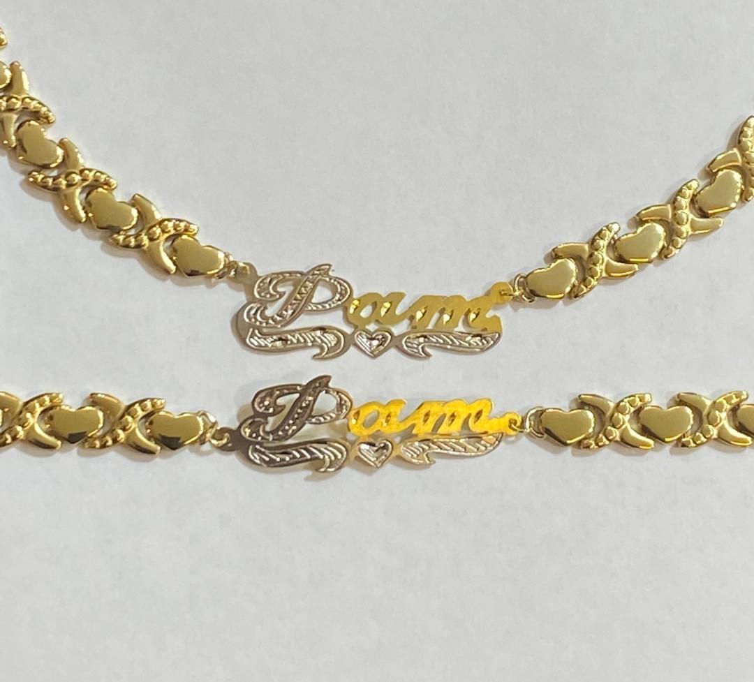 Personalized xoxo heart Name Necklace and bracelet set