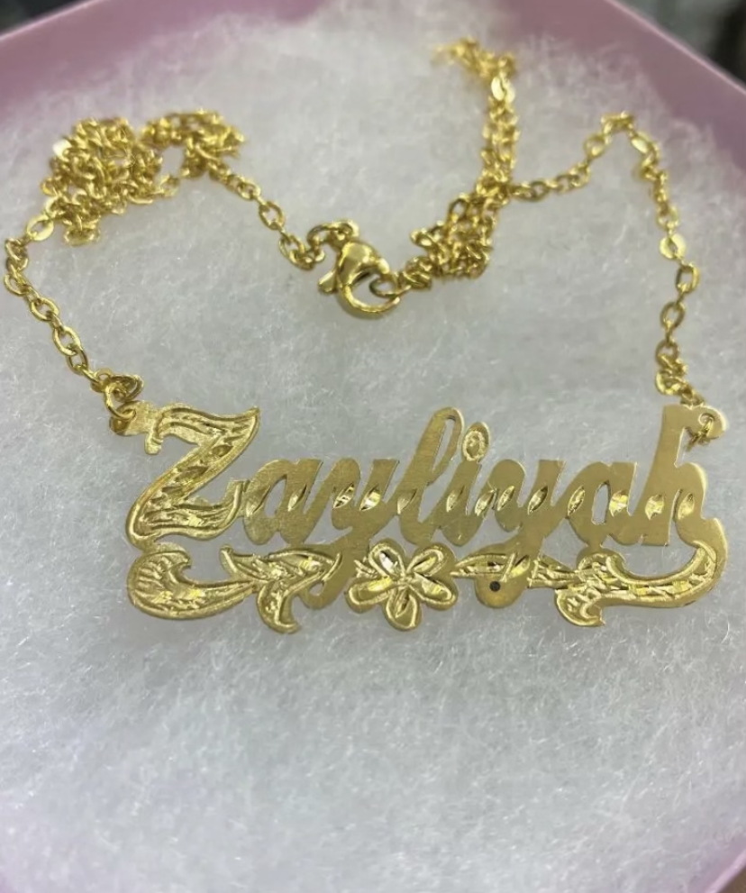 Personalized Name Single Plate Nameplate Necklace 10k-14k ./style S