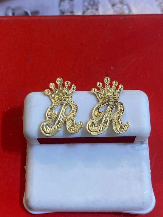 personalized initial stud earrings with crown