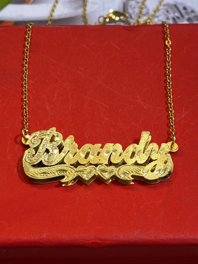 Personalized 3D Double Plate Name Necklace /two heart
