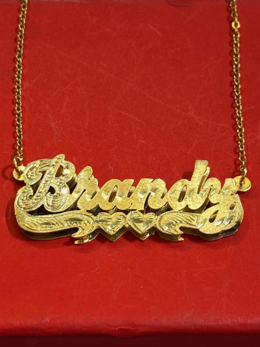 Personalized 3D Double Plate Name Necklace /two heart