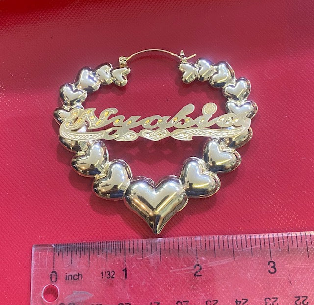 3 inch heart name earrings