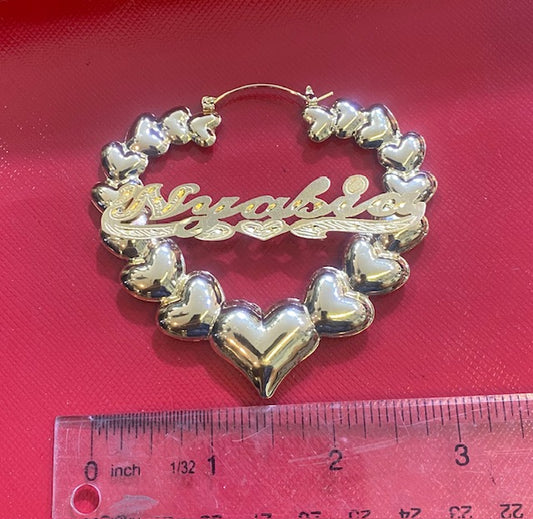 3 inch heart name earrings