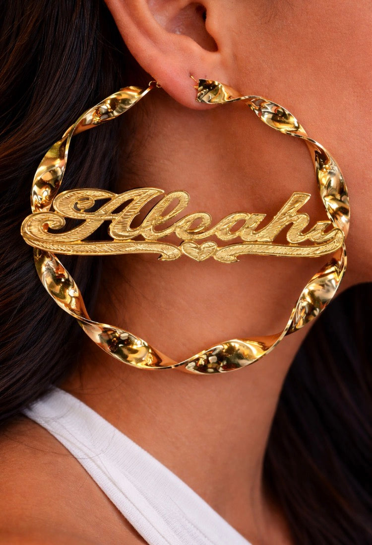 4 inch name hoop earrings