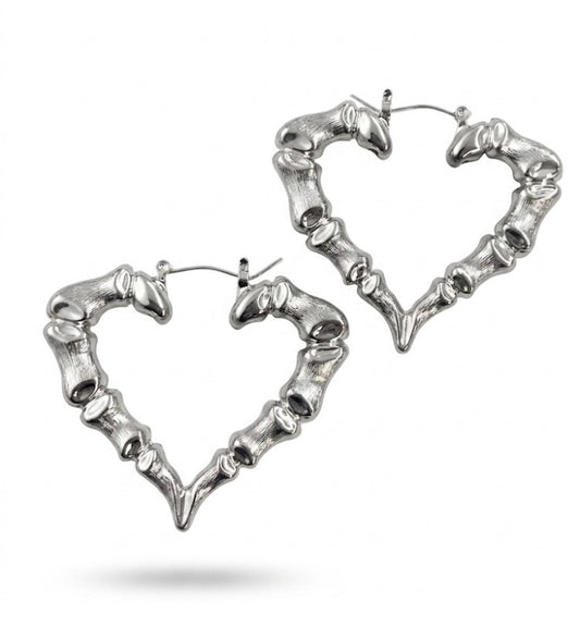 heart silver plated bamboo earring 2" inches