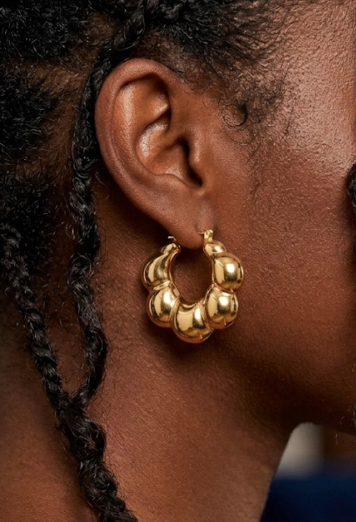 14k gold overlay fancy hoop puffy fancy earrings