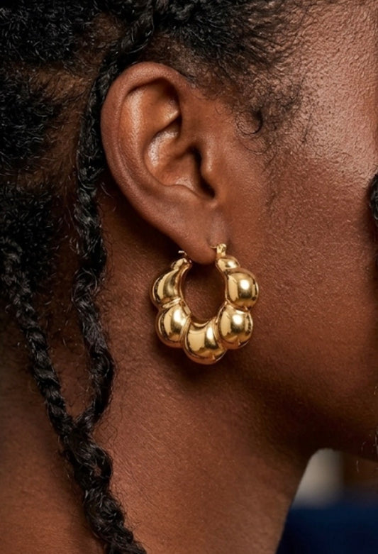 14k gold overlay fancy hoop puffy fancy earrings