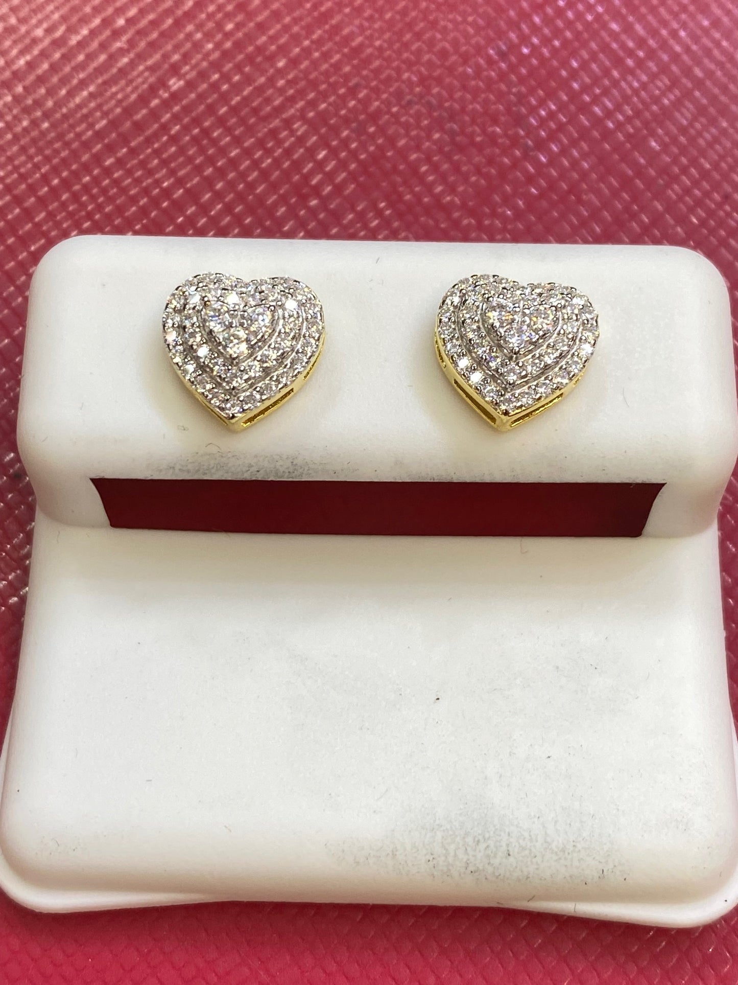 Moissanite Studs heart Cluster Earrings Real 14k Gold Over 925 Silver 9mm
