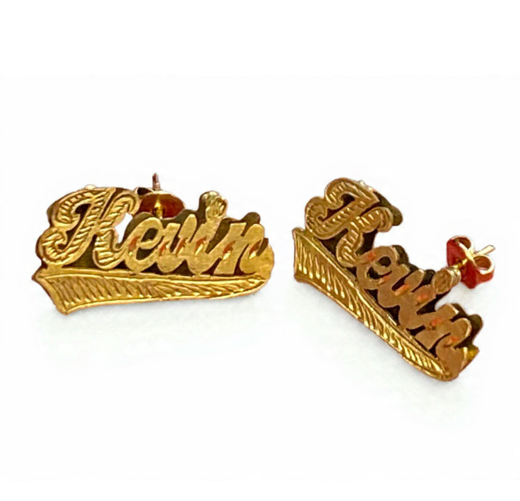 personalized stud name earring one set (two side ) stright tail