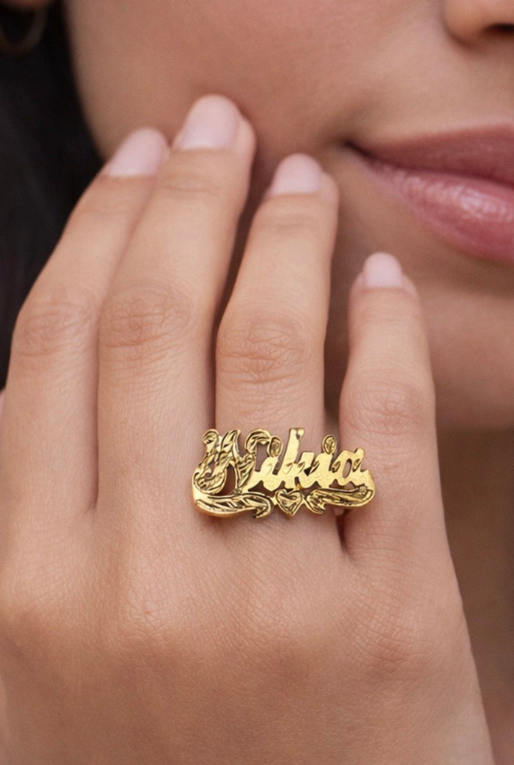 10k -14k-  gold overlay - silver- ANY flat Name Ring Personalized round ring single plate