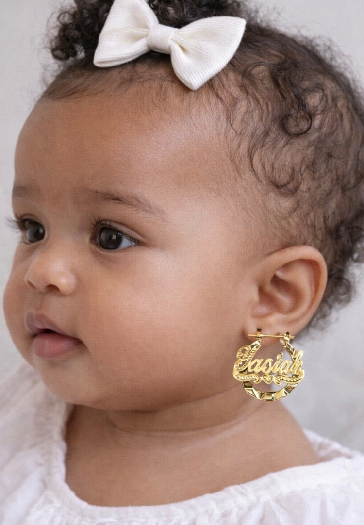 PERSONALIZED 14K gold plated 3/4" BABY ROUND HOOP NAME EARRINGS * ANY ANME