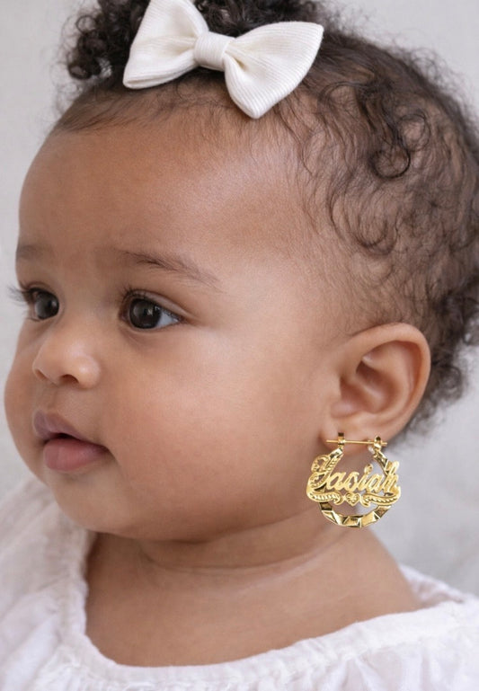PERSONALIZED 14K gold plated 3/4" BABY ROUND HOOP NAME EARRINGS * ANY ANME