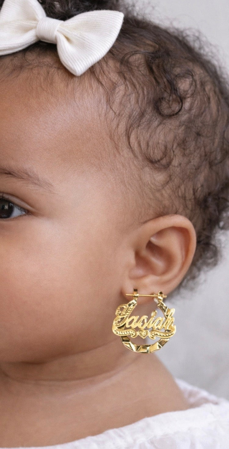 baby Personalized Name Hoop Earrings – Custom Gold Plated Jewelry 3/4 inch