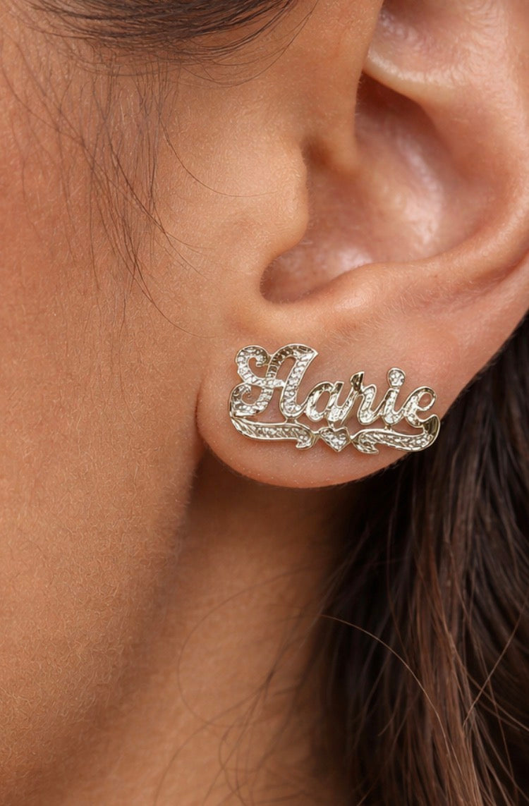 personalized name stud earrings with heart