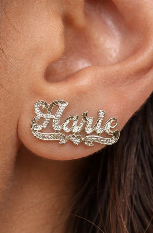 personalized name stud earrings with heart