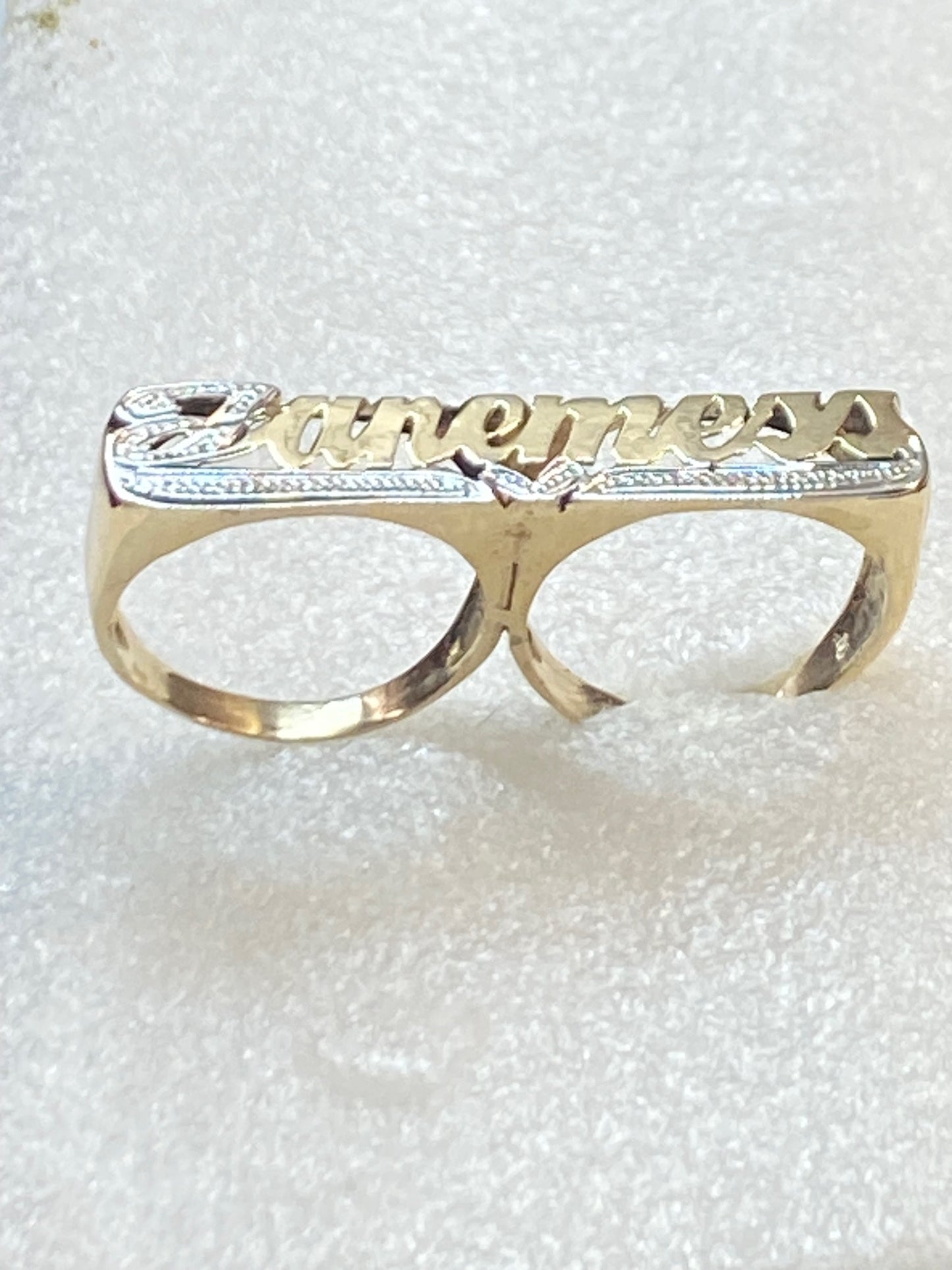 two finger name rings for ladys gold layer