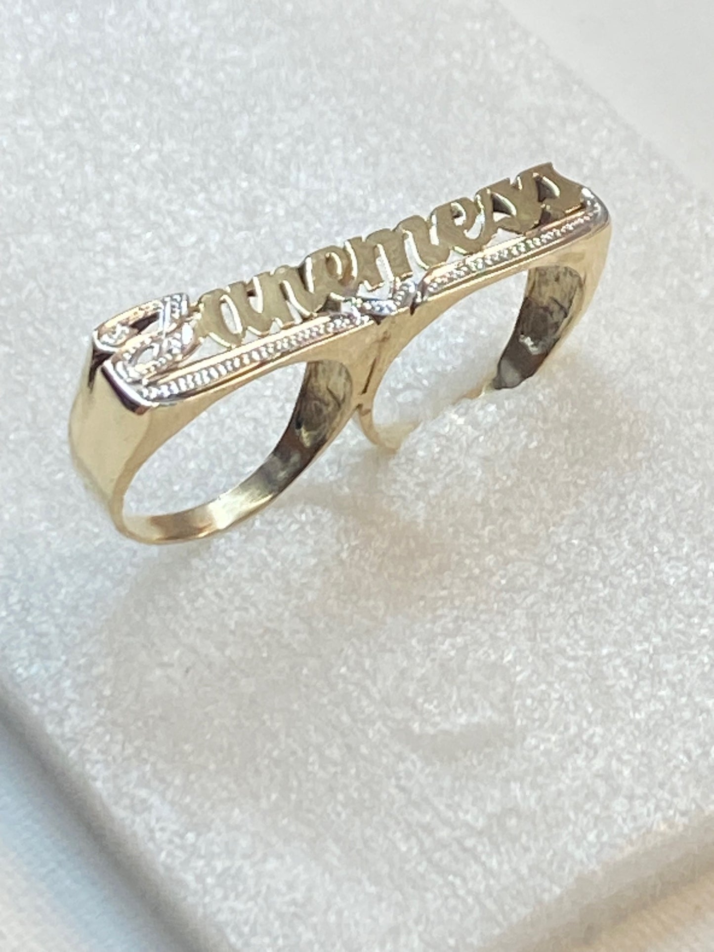 two finger name rings for ladys gold layer