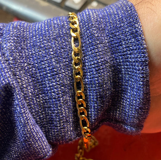 7"-10"MEN WOMEN Stainless Steel 5mm Gold Plated Figaro Link Chain Bracelet