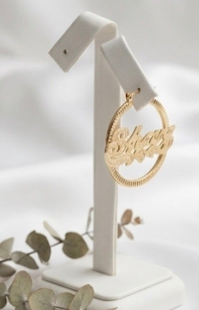 Personalized Hoop Name Earrings – Custom Bamboo Style Name Hoops for Women 1 1/2 inch