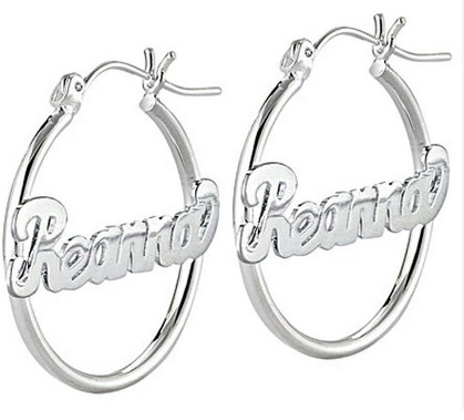 Silver custom name hoop earrings for women