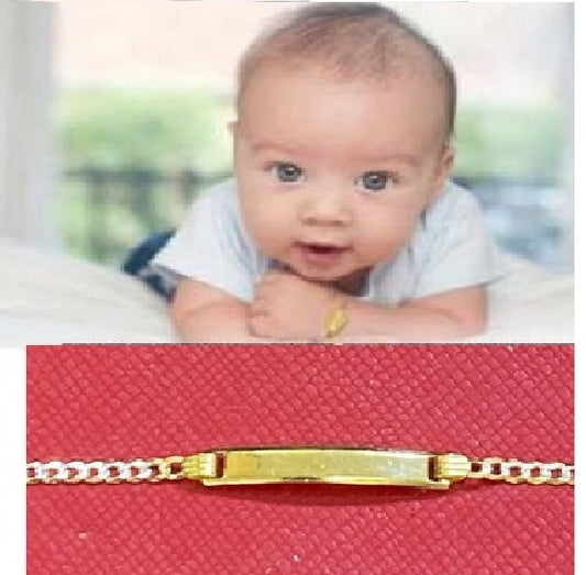 solid 14kt Gold Baby ID Bracelet With Free Engraving 5 1/2 “ cuban pave Two Tone