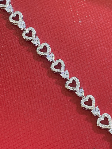 Women's Solid 925 Sterling Silver 7.5 Inch CZ Tennis Bracelet fancy /heart