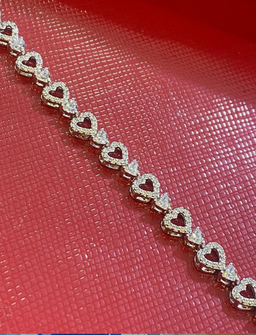 Women's Solid 925 Sterling Silver 7.5 Inch CZ Tennis Bracelet fancy /heart