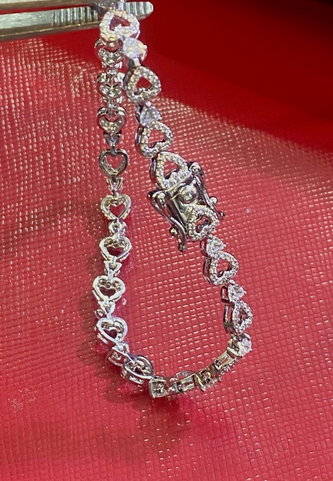 Women's Solid 925 Sterling Silver 7.5 Inch CZ Tennis Bracelet fancy /heart