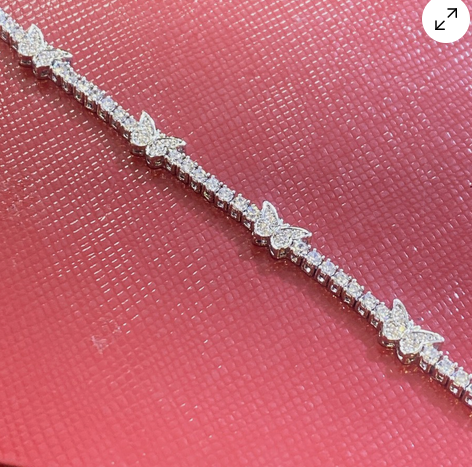 Women's Solid 925 Sterling Silver 7.5 Inch CZ Tennis Bracelet fancy /butterfly