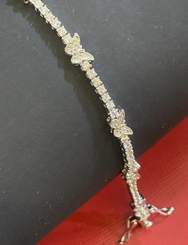 Women's Solid 925 Sterling Silver 7.5 Inch CZ Tennis Bracelet fancy /butterfly