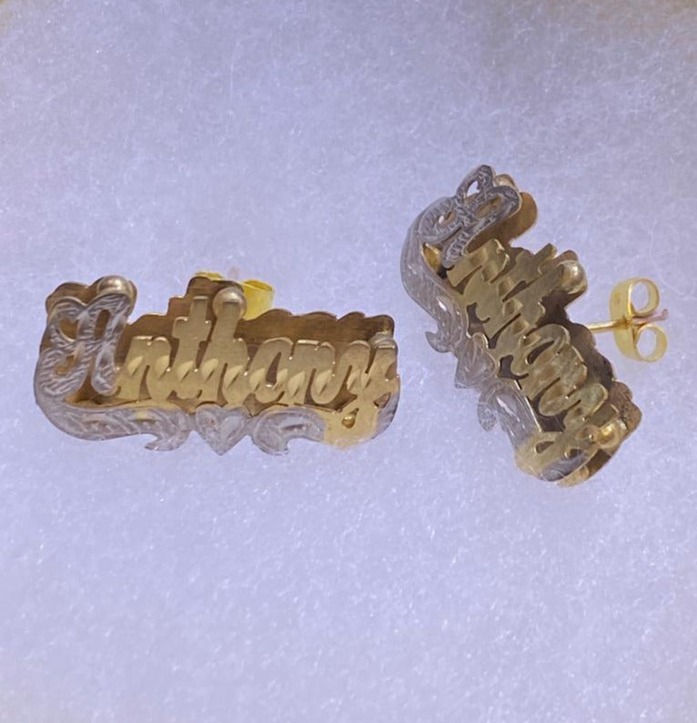 personalized name stud earrings 3D double plated