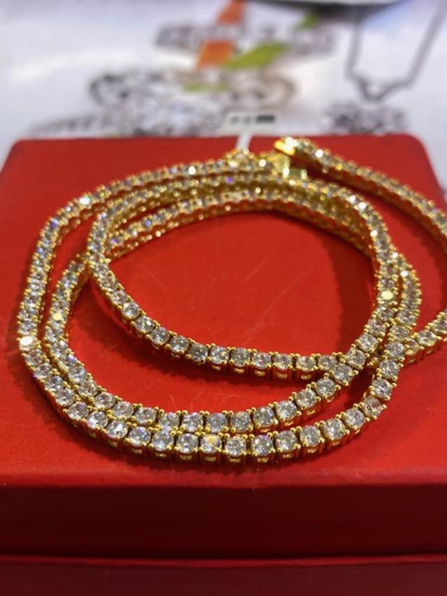 Unisex 1 Row Tennis Necklace 14k Gold Finish Cz 3mm Chain 20 inches