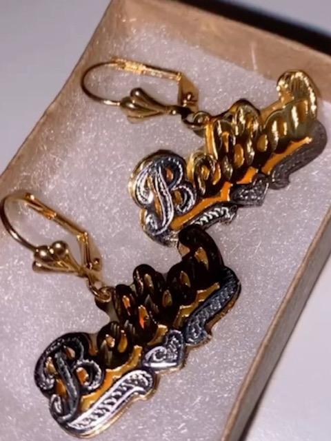 14k GP any dangle DOUBLE or single name earring Personalized dangel