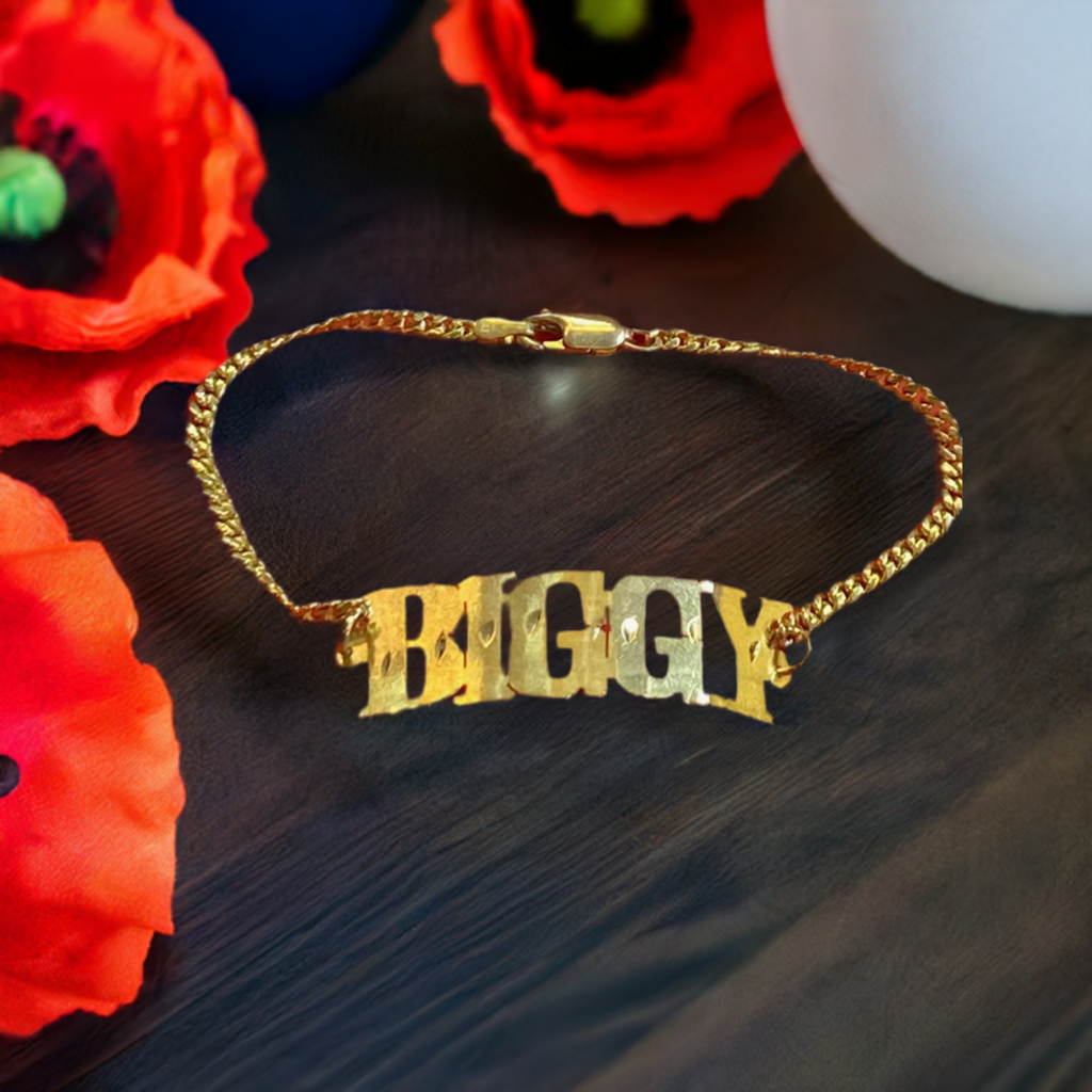 10k real gold personalized single Name Bracelet name Plate for kids or teen or adult