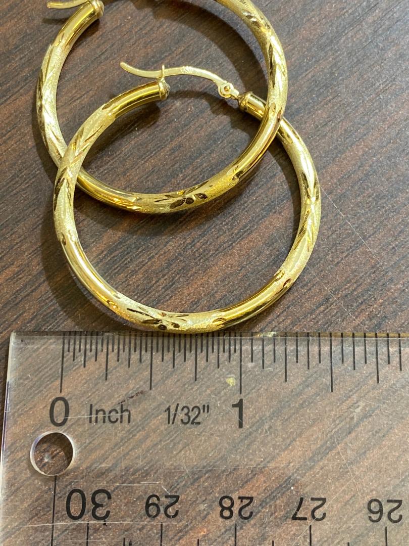 personalized 14k gold yellow hoop earrings earrings 1"- 1 1/4" - 1 1/2" - 2" /3mm thick