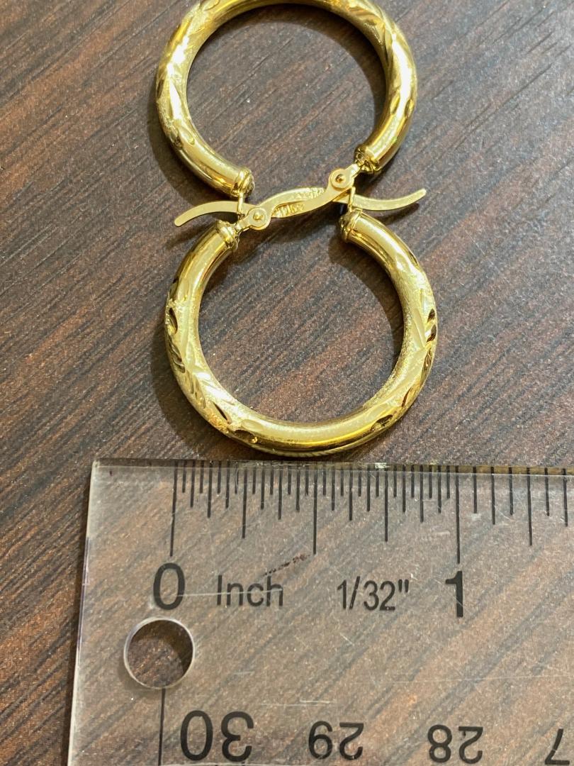 personalized 14k gold yellow hoop earrings earrings 1"- 1 1/4" - 1 1/2" - 2" /3mm thick